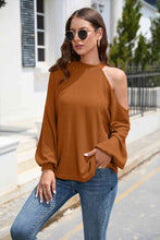 Load image into Gallery viewer, Asymmetrical Lantern Sleeve Waffle-Knit Blouse
