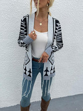 Load image into Gallery viewer, Geometric Fringe Hem Open Front Cardigan
