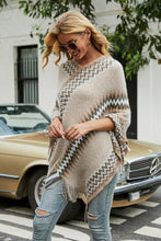 Load image into Gallery viewer, Fringe Hem Striped Cape Sleeve Poncho
