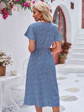 Load image into Gallery viewer, Printed Decorative Button Flutter Sleeve Dress
