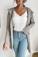 Load image into Gallery viewer, Ribbed Open Front Hooded Cardigan with Pockets
