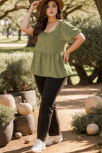Load image into Gallery viewer, Plus Size Square Neck Balloon Sleeve Peplum Blouse
