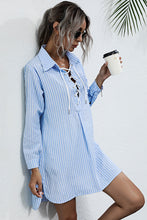 Load image into Gallery viewer, Lace Up Collar Shirt Dress
