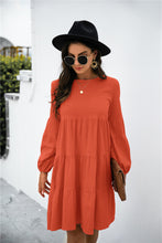 Load image into Gallery viewer, Balloon Sleeve Keyhole Tiered Dress
