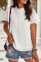 Load image into Gallery viewer, Swiss Dot Ruffle Collar Flutter Sleeve Blouse
