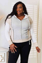 Load image into Gallery viewer, Double Take Color Block Exposed Seam Drawstring Hoodie
