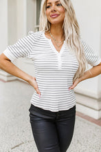 Load image into Gallery viewer, Striped Notched Short Sleeve T-Shirt

