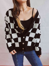 Load image into Gallery viewer, Checkered Open Front Button Up Cardigan
