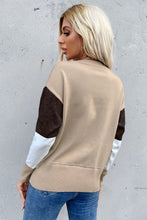 Load image into Gallery viewer, Color Block Ribbed Trim Round Neck Knit Pullover
