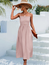 Load image into Gallery viewer, Decorative Button Spaghetti Strap Midi Dress
