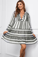 Load image into Gallery viewer, Printed Notched Neck Flare Sleeve Tiered Dress
