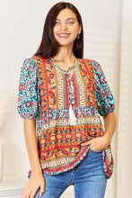 Load image into Gallery viewer, Double Take Bohemian Tassel Tie Puff Sleeve Babydoll Blouse
