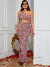 Load image into Gallery viewer, Sequin One-Shoulder Cutout Maxi Dress
