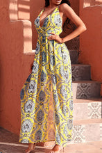 Load image into Gallery viewer, Printed Backless Plunge Split Maxi Dress
