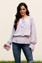 Load image into Gallery viewer, Printed Tie Neck Flounce Sleeve Blouse
