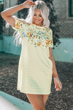 Load image into Gallery viewer, Floral Striped Short Sleeve Round Neck T-Shirt Dress
