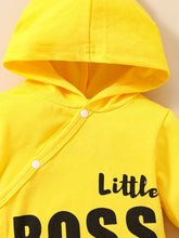 Load image into Gallery viewer, Baby LITTLE BOSS Graphic Hooded Jumpsuit
