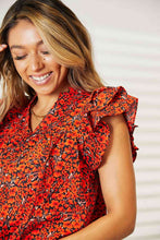 Load image into Gallery viewer, Double Take Floral Flutter Sleeve Notched Neck Blouse
