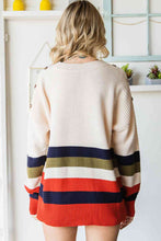 Load image into Gallery viewer, Striped Round Neck Decorative Button Dropped Shoulder Pullover Sweater
