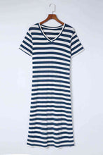 Load image into Gallery viewer, Striped V-Neck Short Sleeve Side Slit Dress
