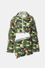 Load image into Gallery viewer, Camouflage Zip-Up Cropped Puffer Jacket and Skirt Set
