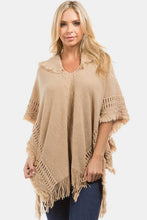 Load image into Gallery viewer, Fringed Crochet Buttoned Hooded Poncho
