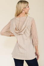 Load image into Gallery viewer, Celeste Full Size Mesh Sleeve Texture Hooded Top
