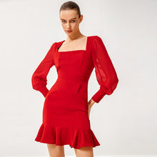 Load image into Gallery viewer, Ruffle Hem Bishop Sleeve Square Neck Mini Dress
