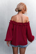 Load image into Gallery viewer, Frill Trim Off-Shoulder Balloon Sleeve Top
