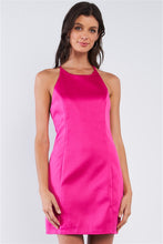 Load image into Gallery viewer, Raspberry Pink Sleeveless V-Neck T-Style Back Halter Tie Slim Fit Mini Tube Dress
