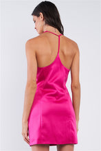 Load image into Gallery viewer, Raspberry Pink Sleeveless V-Neck T-Style Back Halter Tie Slim Fit Mini Tube Dress
