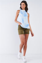 Load image into Gallery viewer, Sky Blue Tie Dye Side Bow Tie Neckline Long Sleeveless Summer Top
