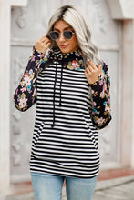 Load image into Gallery viewer, Striped Floral Print Long Sleeve Hoodie
