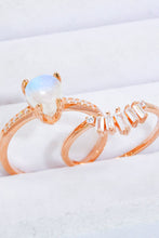 Load image into Gallery viewer, Natural Moonstone and Zircon 18K Rose Gold-Plated Two-Piece Ring Set
