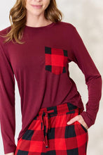 Load image into Gallery viewer, Zenana Full Size Plaid Round Neck Top and Pants Pajama Set
