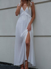 Load image into Gallery viewer, Tie Back Cutout Ruffled Split Maxi Dress
