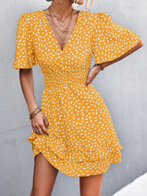 Load image into Gallery viewer, Printed Smocked Waist Layered Surplice Dress
