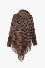 Load image into Gallery viewer, Houndstooth Turtleneck Fringe Hem Poncho
