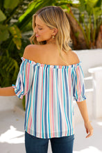 Load image into Gallery viewer, Rainbow Stripe Off-Shoulder Frilled Flounce Sleeve Blouse
