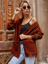 Load image into Gallery viewer, Ribbed Open Front Long Sleeve Cardigan with Pockets
