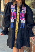 Load image into Gallery viewer, Full Size Nutcracker Sequin Lantern Sleeve Tiered Dress
