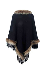 Load image into Gallery viewer, Faux Fur Trim Fringed Poncho
