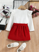 Load image into Gallery viewer, Girls Graphic Ruffle Shoulder Top and Belted Skirt Set
