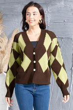 Load image into Gallery viewer, Geometric Button Up Dropped Shoulder Cardigan

