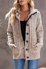 Load image into Gallery viewer, Cable-Knit Fleece Lining Button-Up Hooded Cardigan
