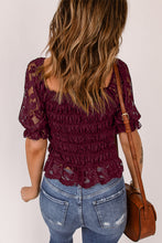 Load image into Gallery viewer, Lace Smocked Flounce Sleeve Blouse
