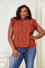 Load image into Gallery viewer, Double Take Floral Flutter Sleeve Notched Neck Blouse
