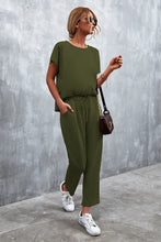 Load image into Gallery viewer, Full Size Round Neck Top and Drawstring Waist Pants Set
