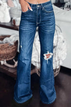 Load image into Gallery viewer, Asymmetrical Open Knee Distressed Flare Jeans
