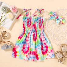 Load image into Gallery viewer, Tie-Dye Smocked Tie-Shoulder Dress
